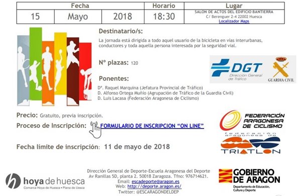 Jornada de Seguridad vial para convivir ciclistas y conductores. Huesca 15 mayo.